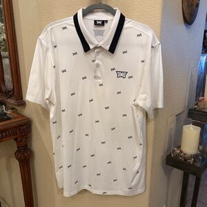 PXG Men White Golf Polo Shirt with Black Logo Print Size XL